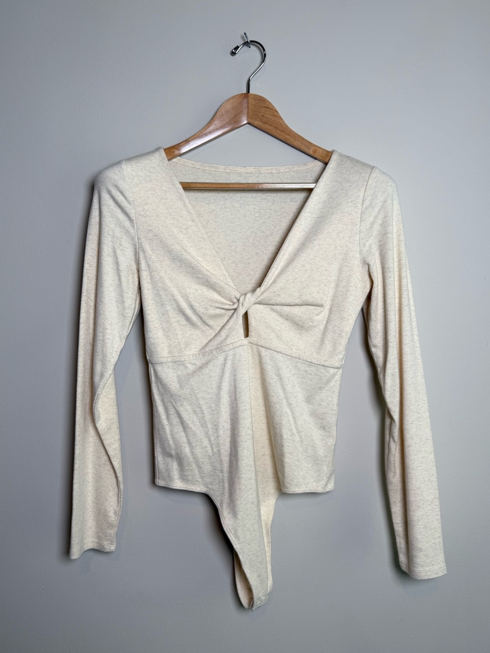 NWT | Aerie | Long Sleeve Twist Front Cutout Bodysuit | Oatmeal Heather | Med